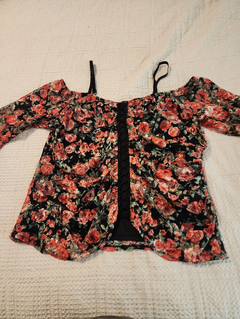 Venus Black Coral Floral Cold Shoulder Lace Top 1X  Romantic Victorian Coquette